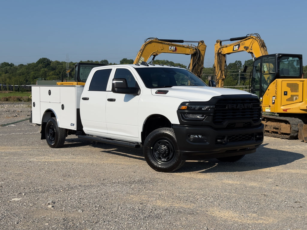 white work truck on a construction site background