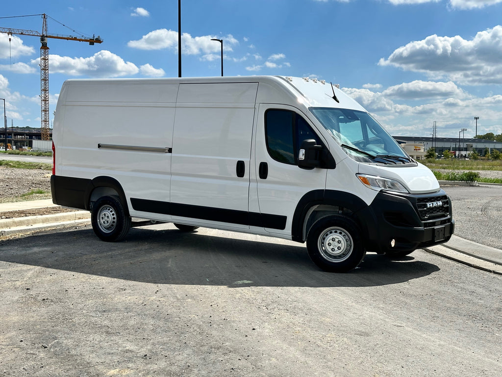 White work van on a parking lot background over a sunny day